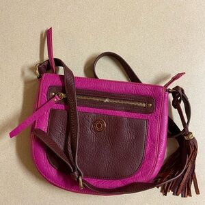 Isaac Mizrahi Vibrant Pink and Rich Brown Crossbody Bag